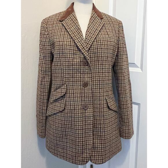 Lauren by Ralph Lauren Jackets & Blazers - Lauren Ralph Blazer Jacket 12P Houndstooth Brown Suede Wool Preppy Vintage